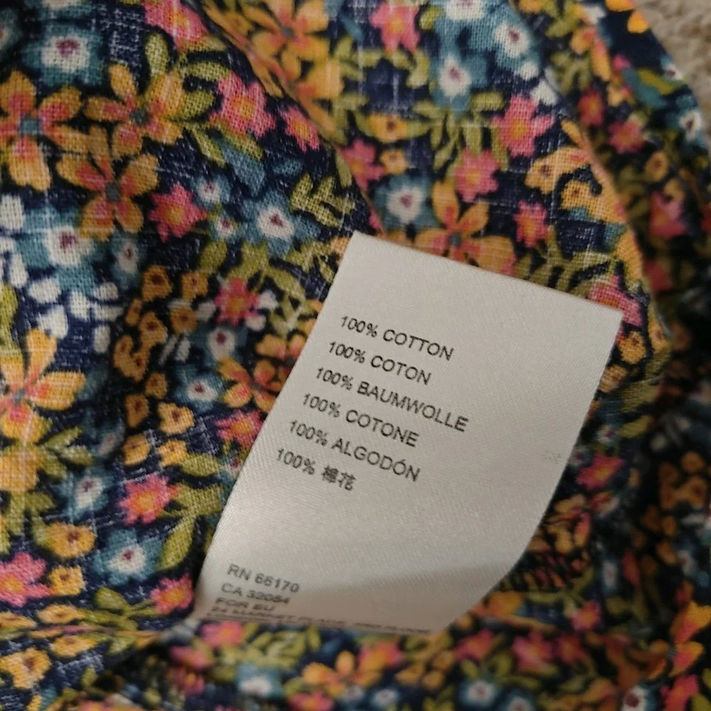 Free People Picnic Party Top Floral Button Front Puff Sleeve V-Neck Large L